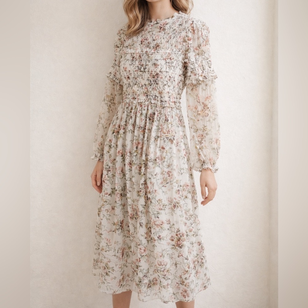 Needle & Thread Floral Smocked Midi Dress Romantic Cottagecore midi dress 10